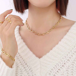 18K Gold Geometric Design Luxury Bracelet Necklace Set - Damned Threads