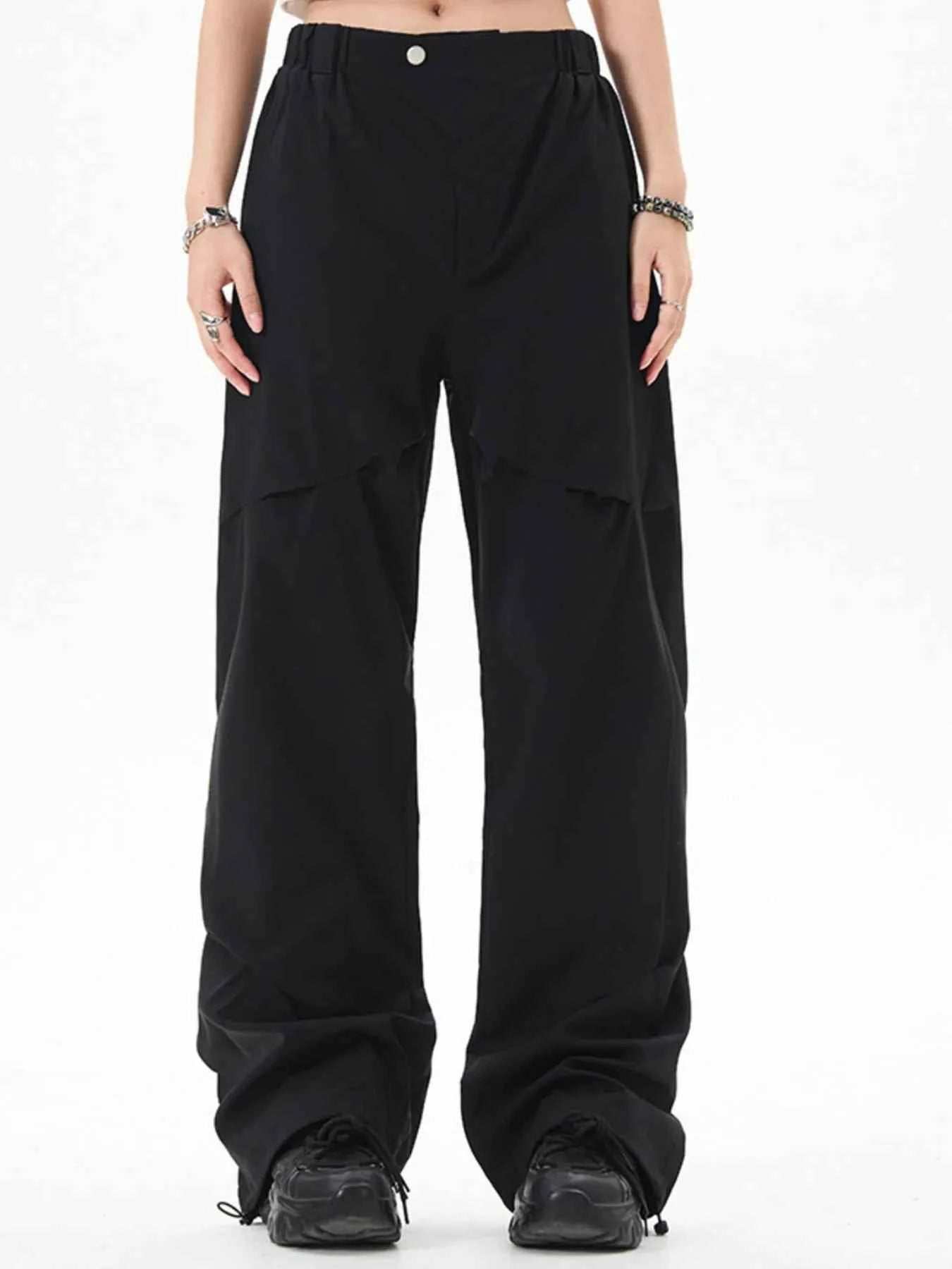 Men's Wide Leg Cargo Pants with Button Detail