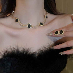 Alloy Oval Gemstone Necklace - Damned Threads
