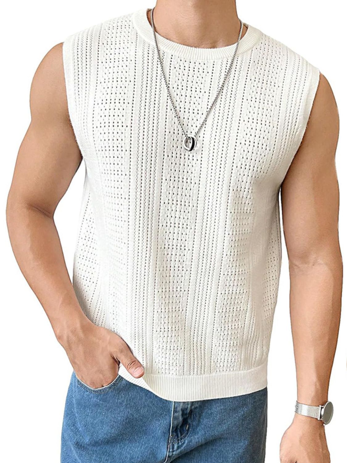 Men's Full Size Eyelet Round Neck Tank Plus Size - Damned Threads