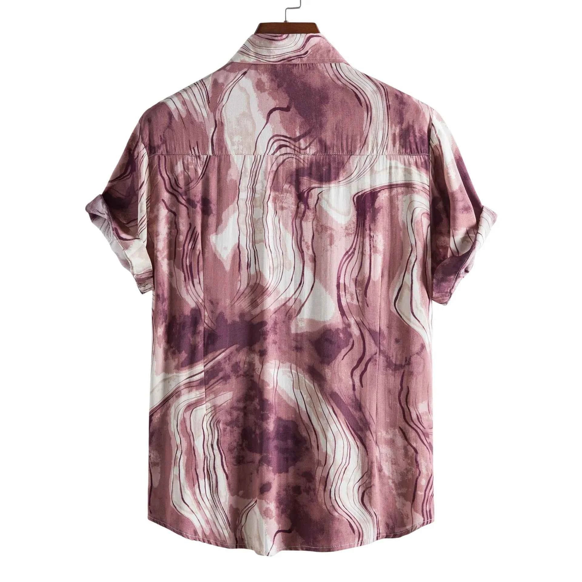 Men's Plus Size Abstract Marble Print Short Sleeve Button-Up Shirt