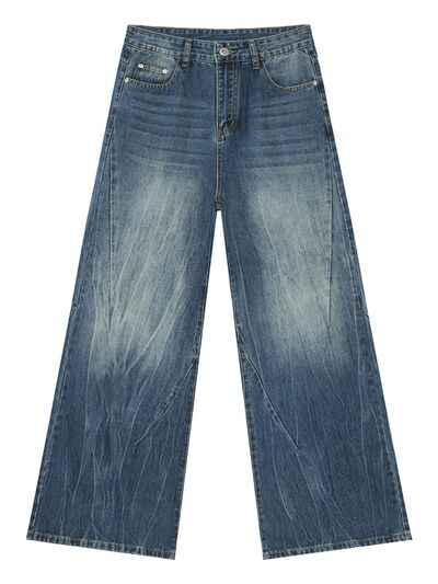 Washed Lightning Pattern Wide Leg Jeans - Damned Threads
