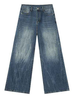 Washed Lightning Pattern Wide Leg Jeans - Damned Threads