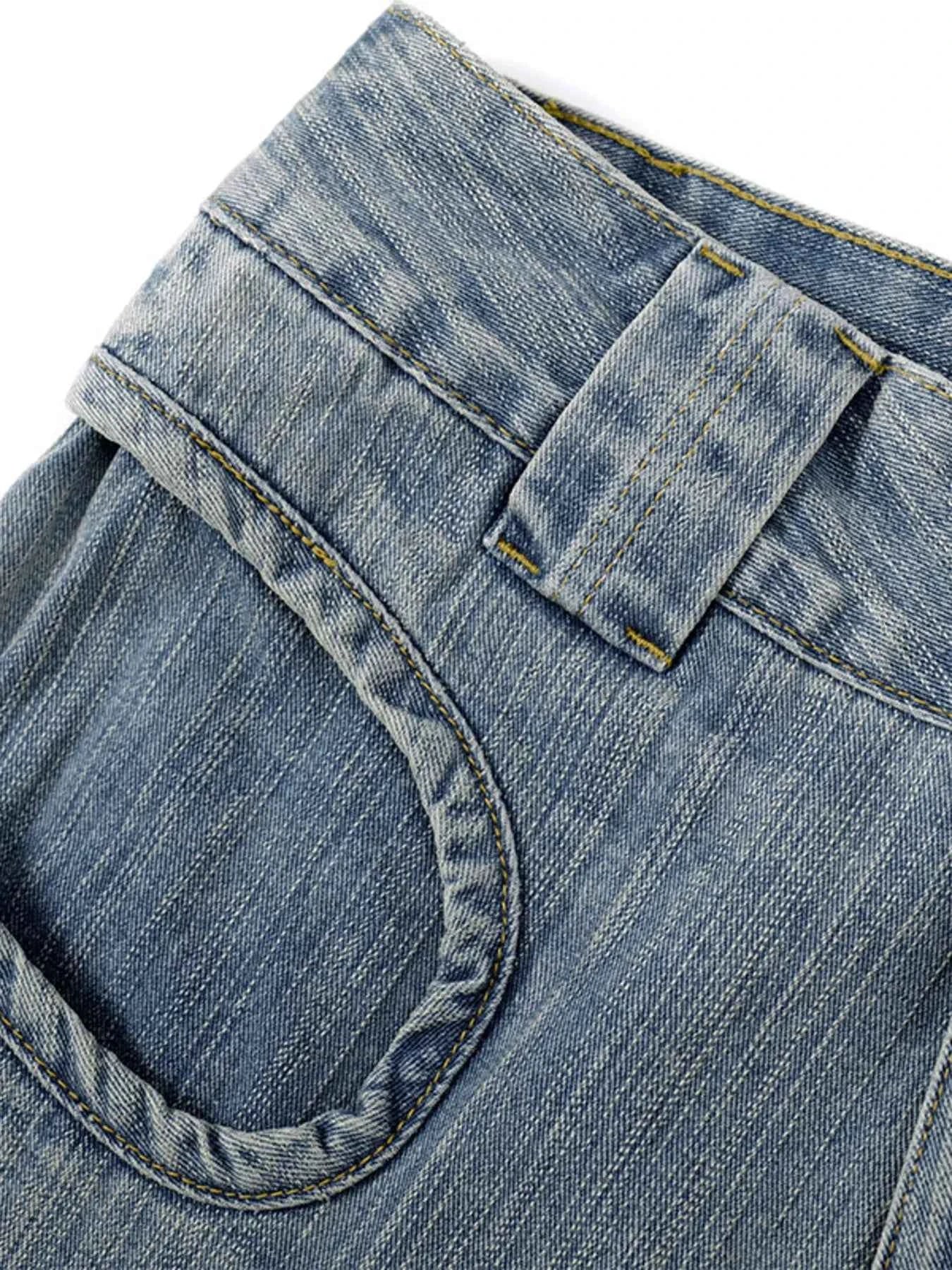 Men's Washed Denim Bermuda Shorts with Curved Pocket Detail