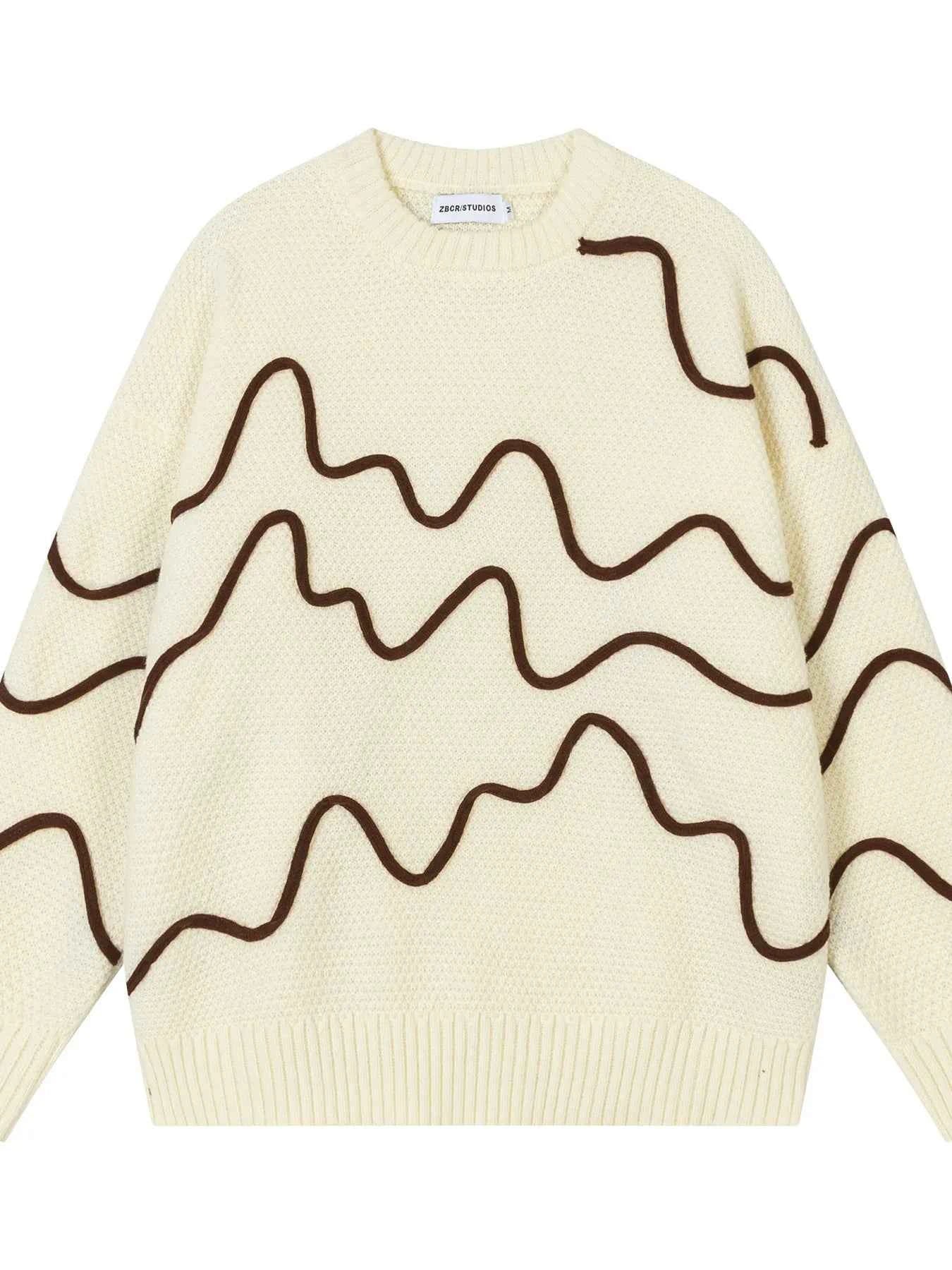 Men's Wave Pattern Knit Pullover Sweater