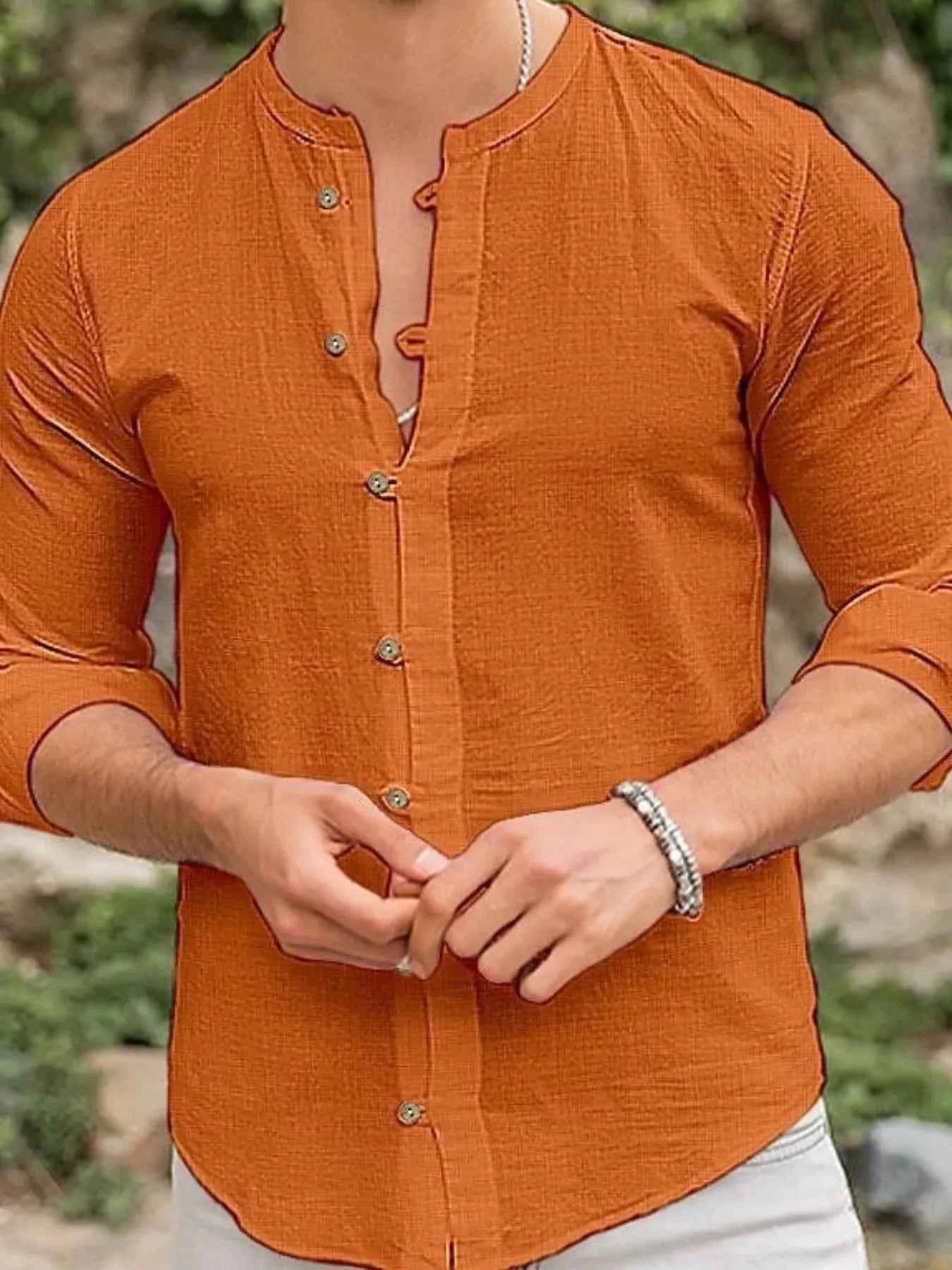 Men's Full Size Mandarin Collar Button-Down Shirt Plus Size