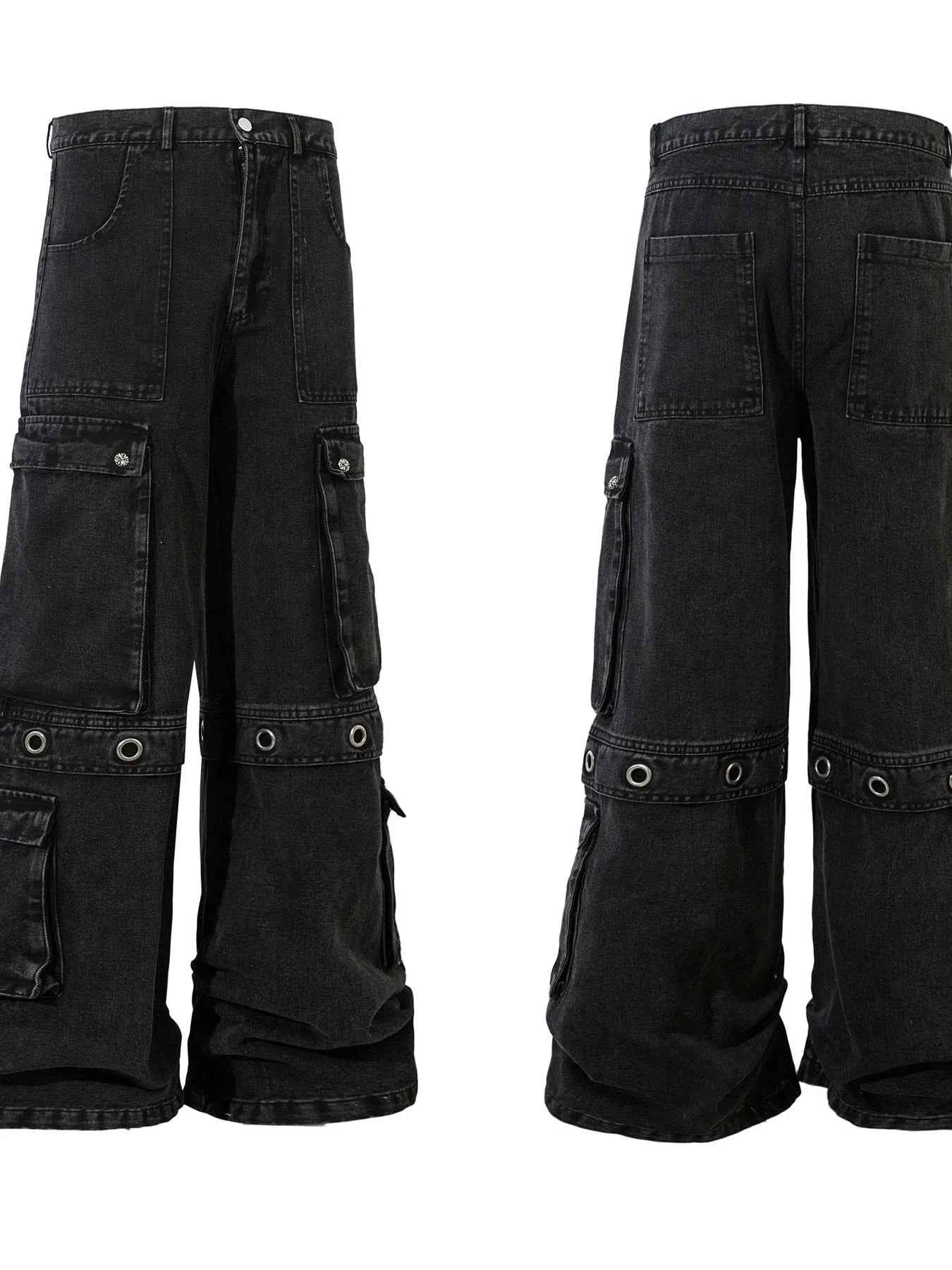 Men's Wide Leg Cargo Denim Jeans with Multi Pockets