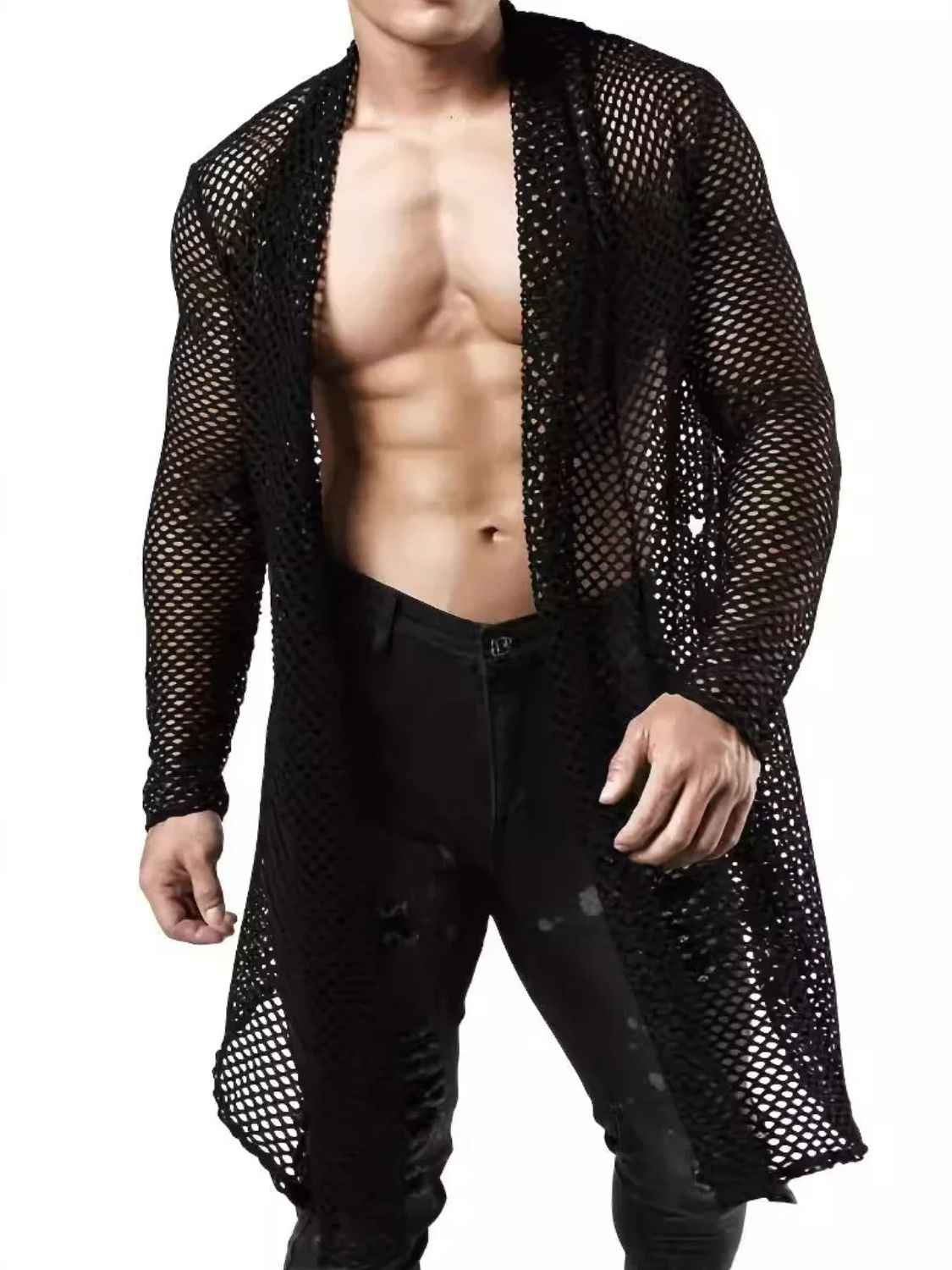Men's Openwork Open Front Long Sleeve Cover-Up - Damned Threads