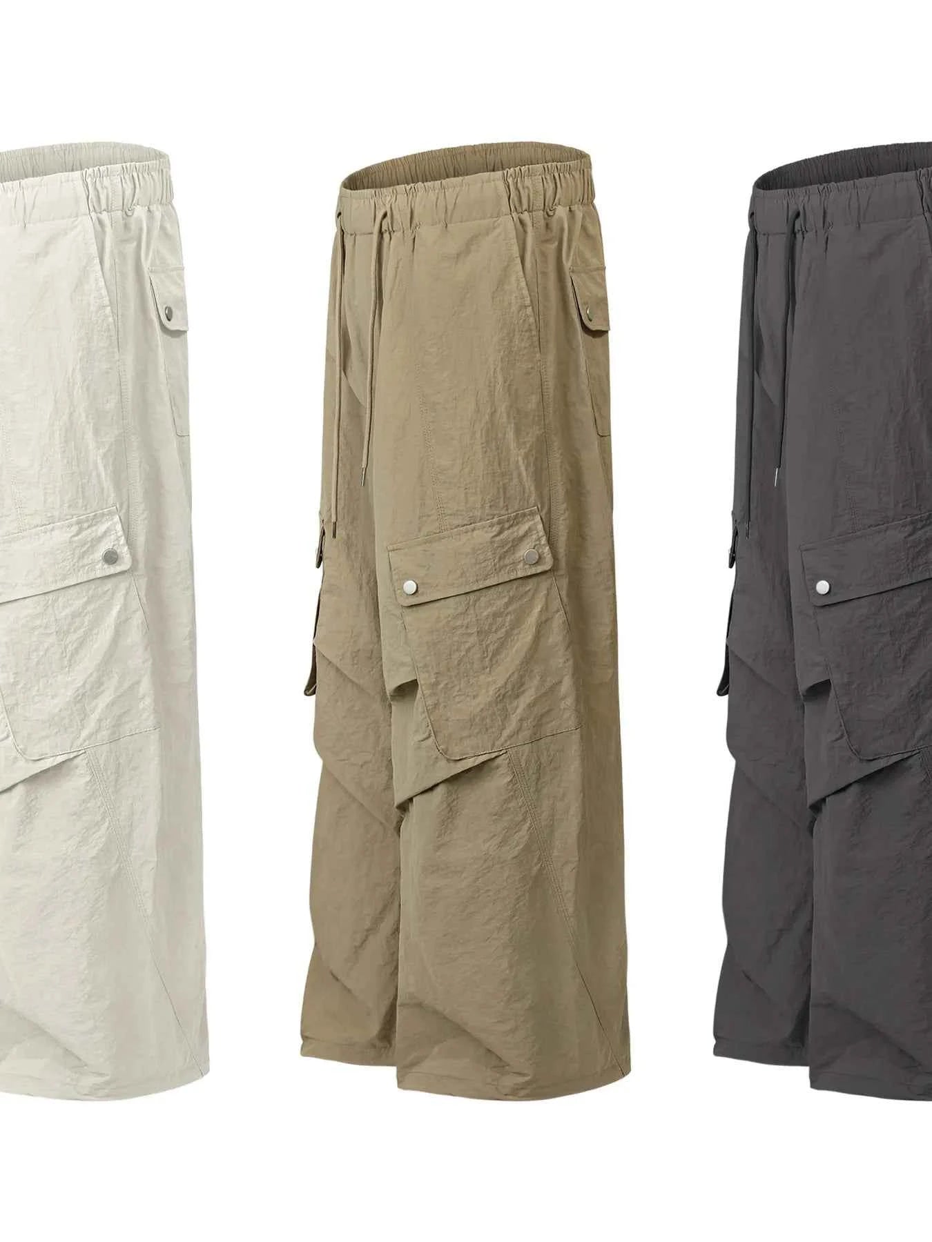 Men's Wide Leg Cargo Pants with Drawstring Waist