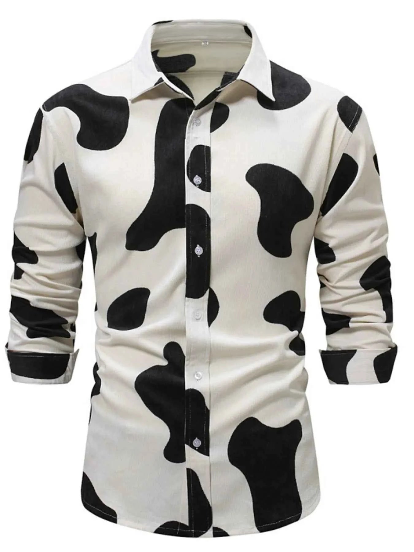 Men's Cow Print Button Up Short Sleeve Shirt