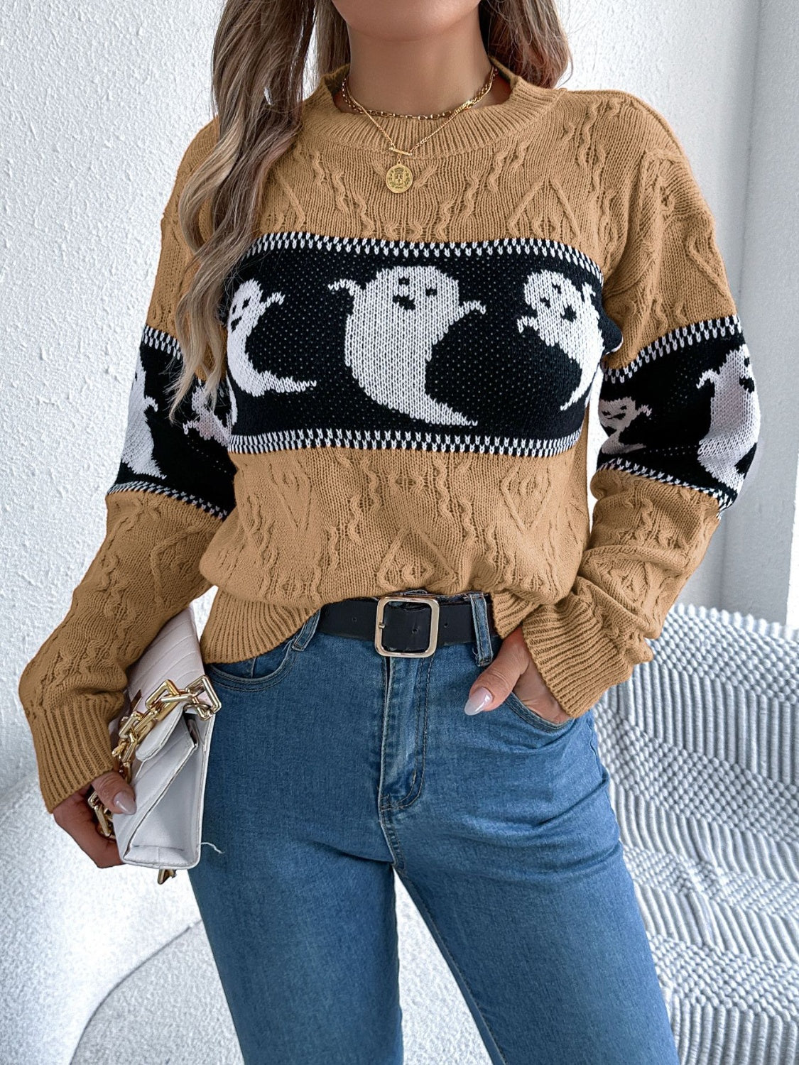 Ghost Round Neck Long Sleeve Sweater - Damned Threads