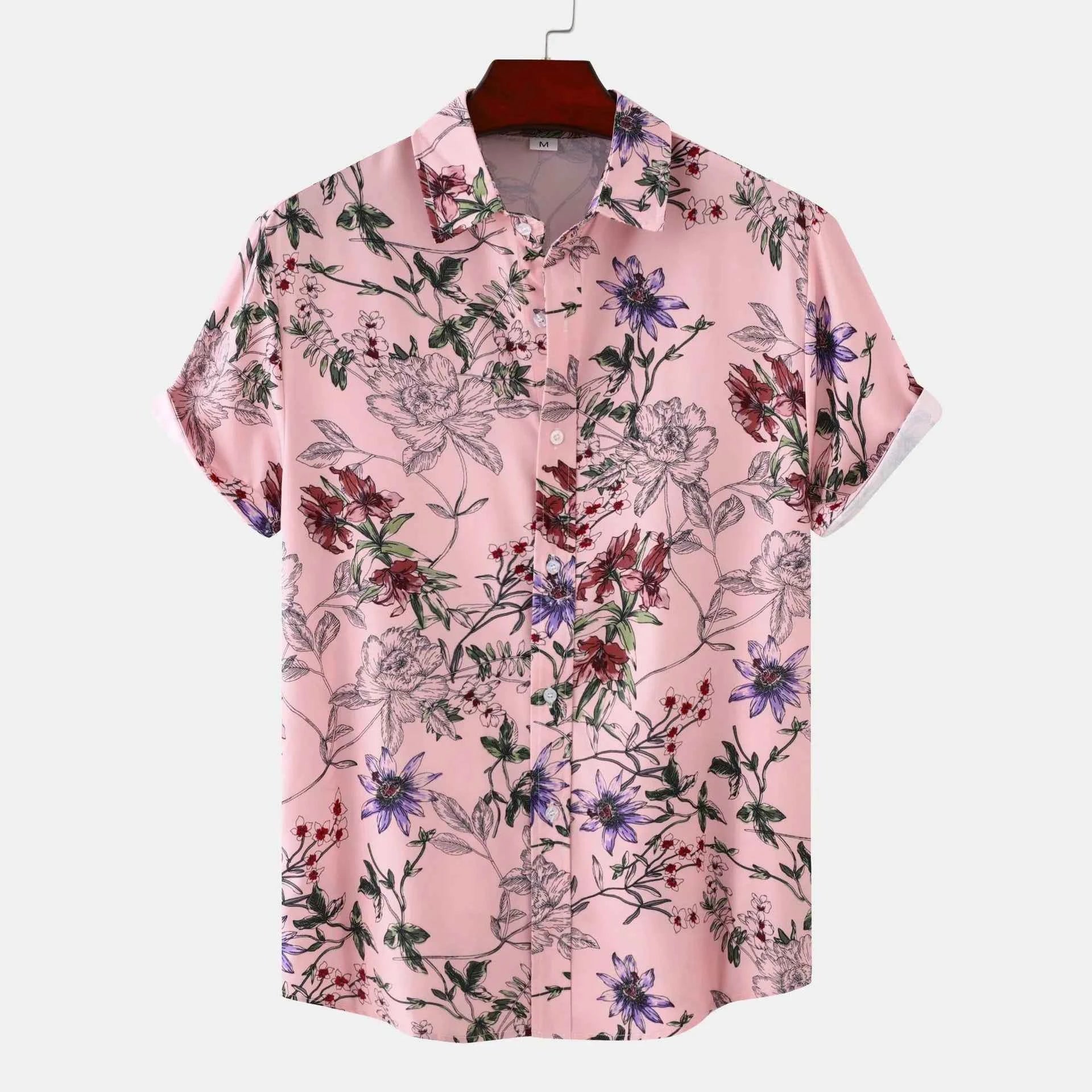 Men's Plus Size Floral Print Short Sleeve Button Down Casual Shirt