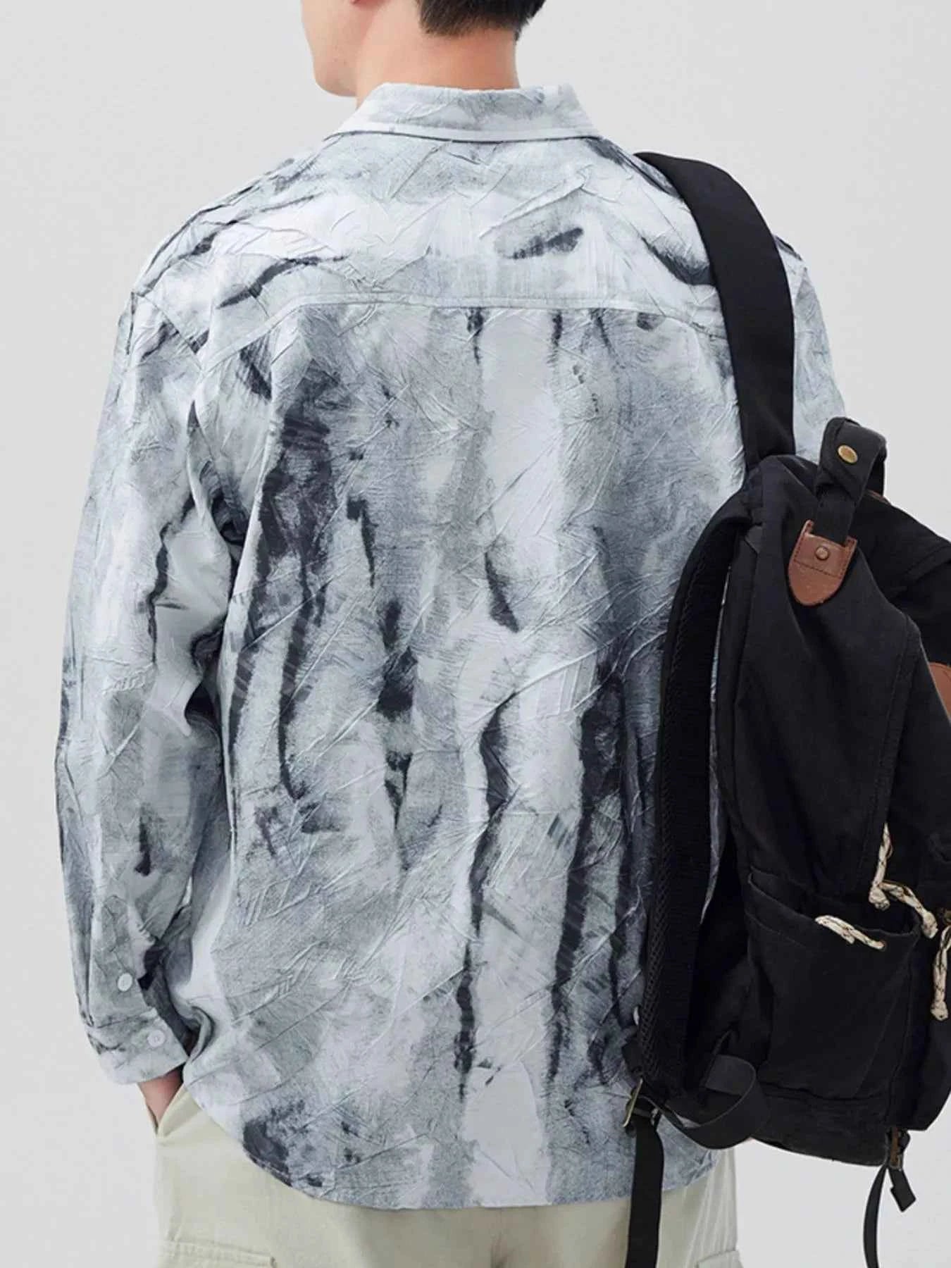 Men's Plus Size Tie-Dye Button Up Long Sleeve Shirt