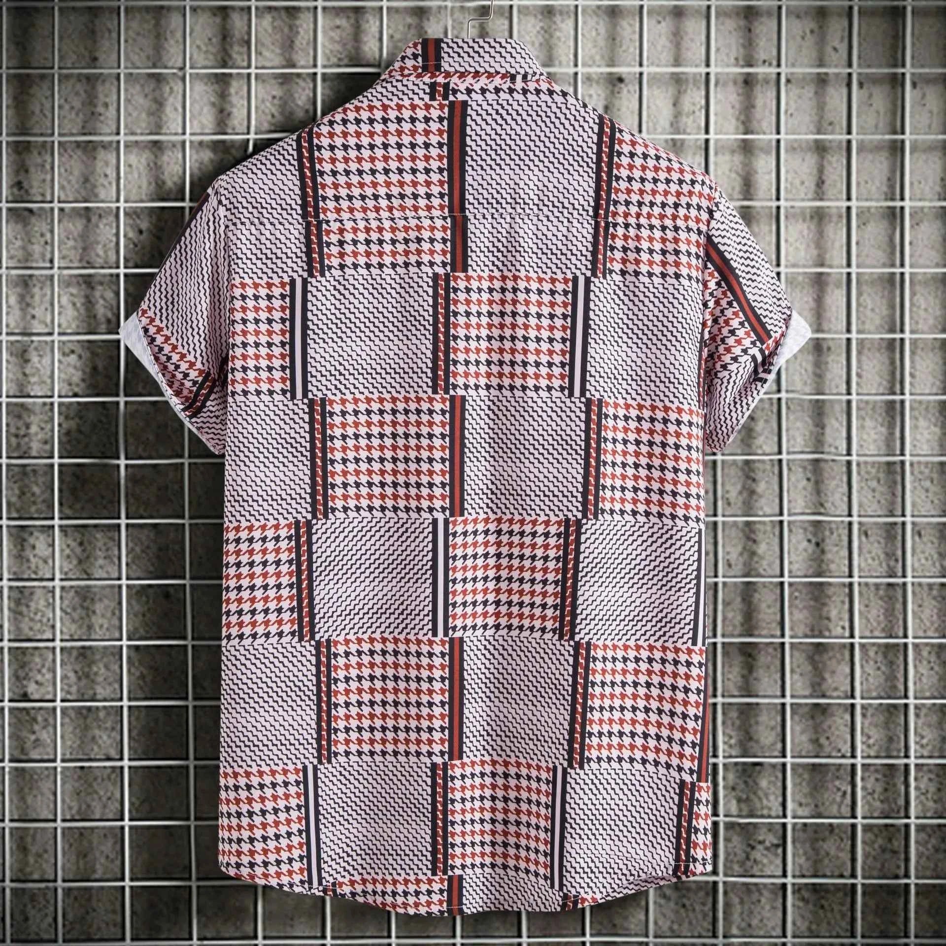 Men's Plus Size Patchwork Plaid Short Sleeve Casual Shirt