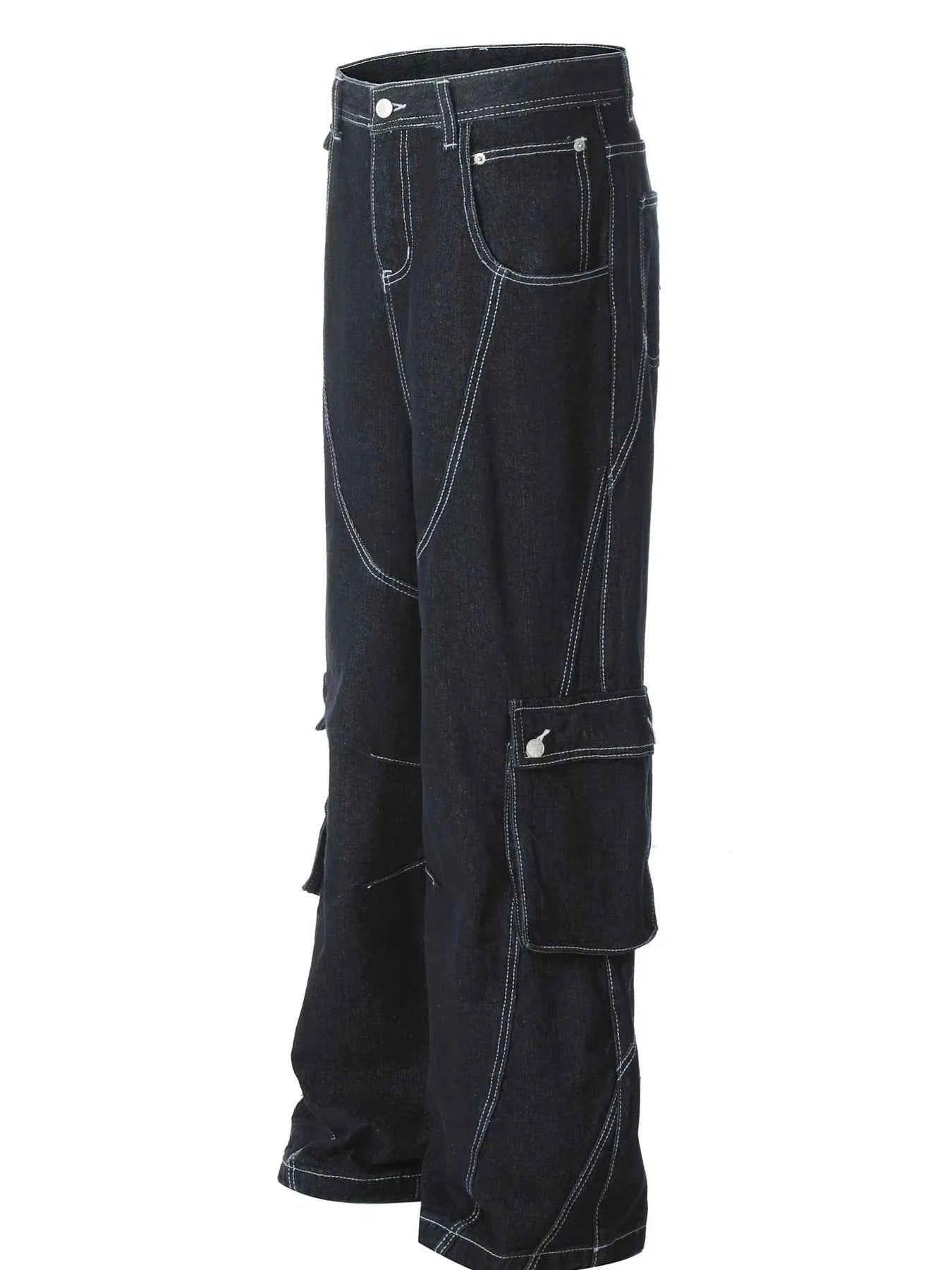 Men's Cargo Straight Jeans with Contrast Stitching