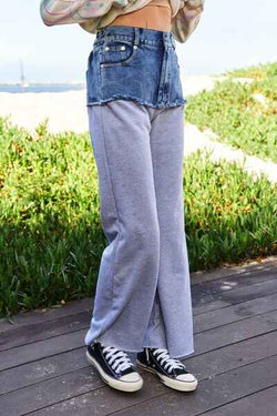 Davi & Dani Raw Hem Denim Patchwork Wide Leg Pants - Damned Threads