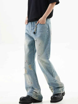 Men's Washed Distressed Bootcut Jeans