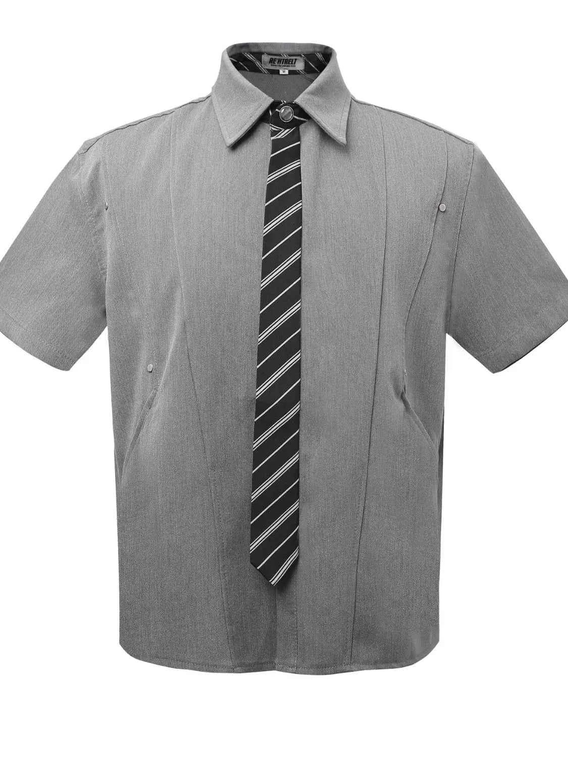 Men's Short Sleeve Shirt with Striped Tie