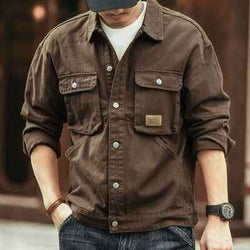 Men's Washed Collared Neck Cargo Jacket - Damned Threads