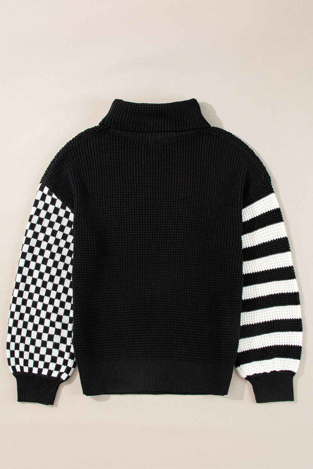 Striped & Checkered Turtleneck Dropped Shoulder Sweater - Damned Threads