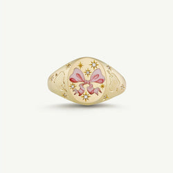 18K Gold Pattern & Inlaid Zirconia Ring - Damned Threads