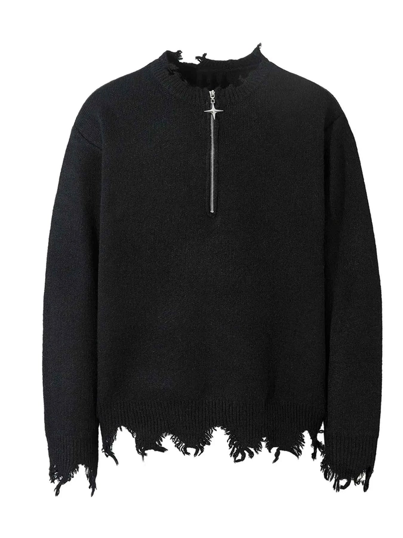 Men's Distressed Hem Half-Zip Sweater