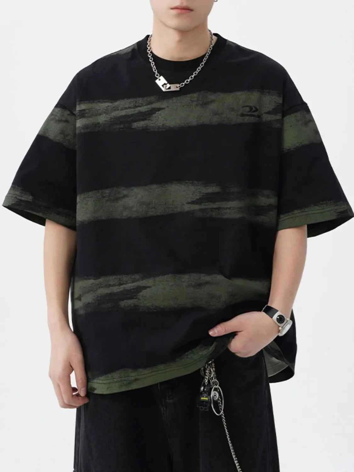 Men's Plus Size Basic style Round Neck Striped T-Shirt