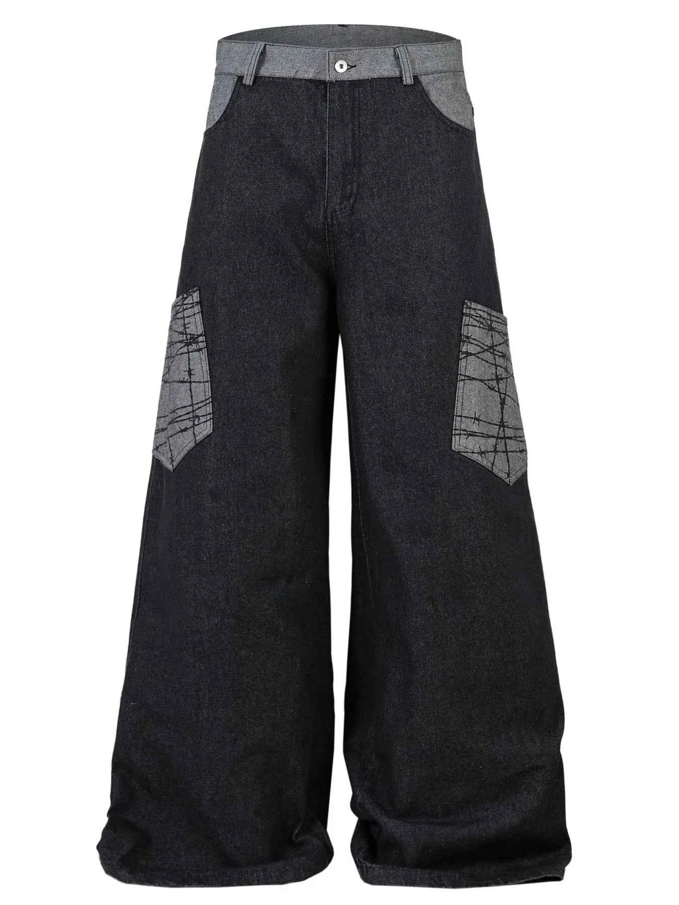 Men's Wide Leg Cargo Jeans with Contrast Panels