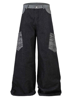 Men's Wide Leg Cargo Jeans with Contrast Panels