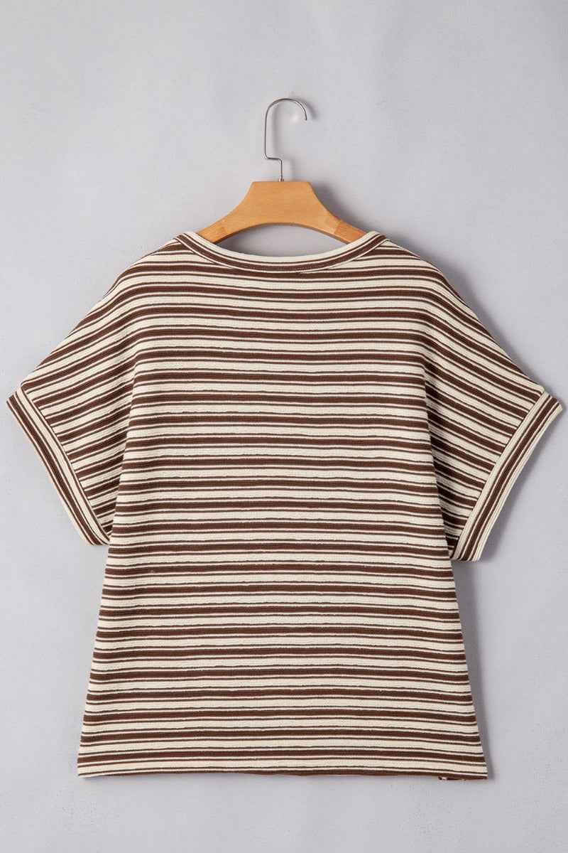 Stripe Textured Side Slit Crew Neck T-Shirt - Damned Threads