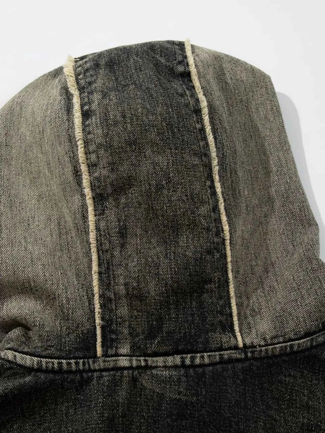 Men's Distressed Denim Patchwork Oversized Hoodie with Frayed Details