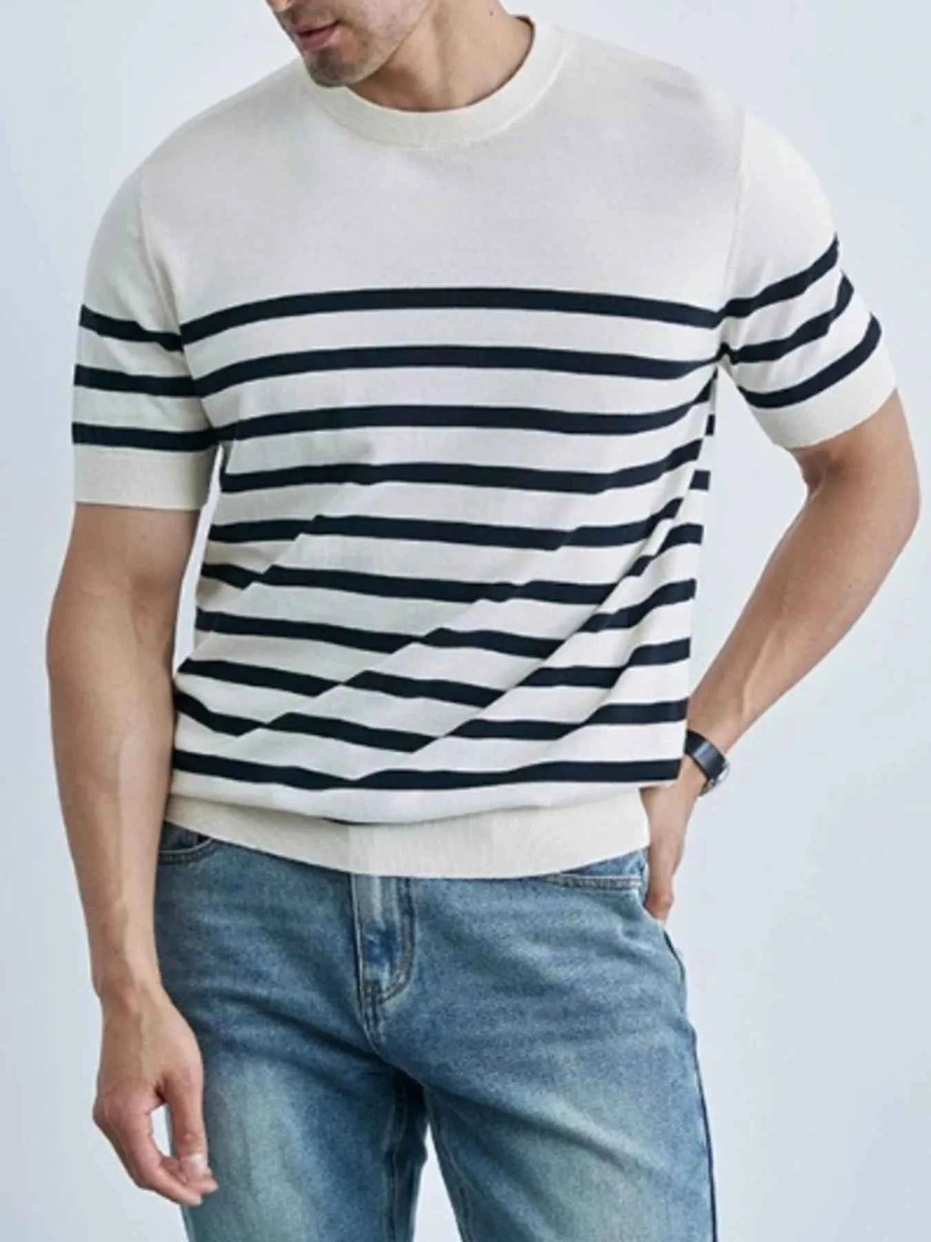 Men's Classic Striped Short Sleeve Knit T-Shirt