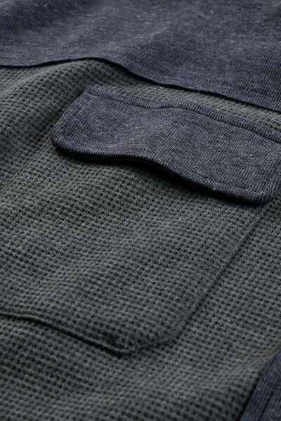 Waffle Knit Button Up Drop Shoulder Jacket - Damned Threads