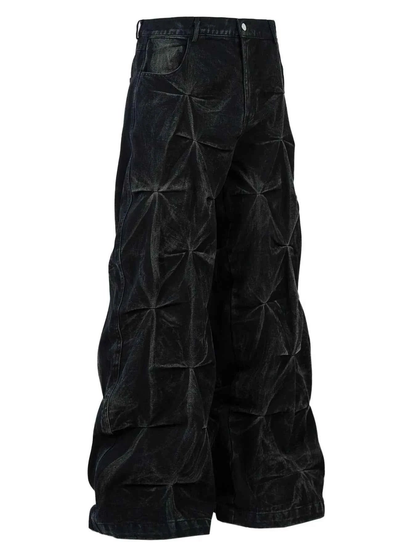 Men's Wide Leg Jeans with Ruched Detail