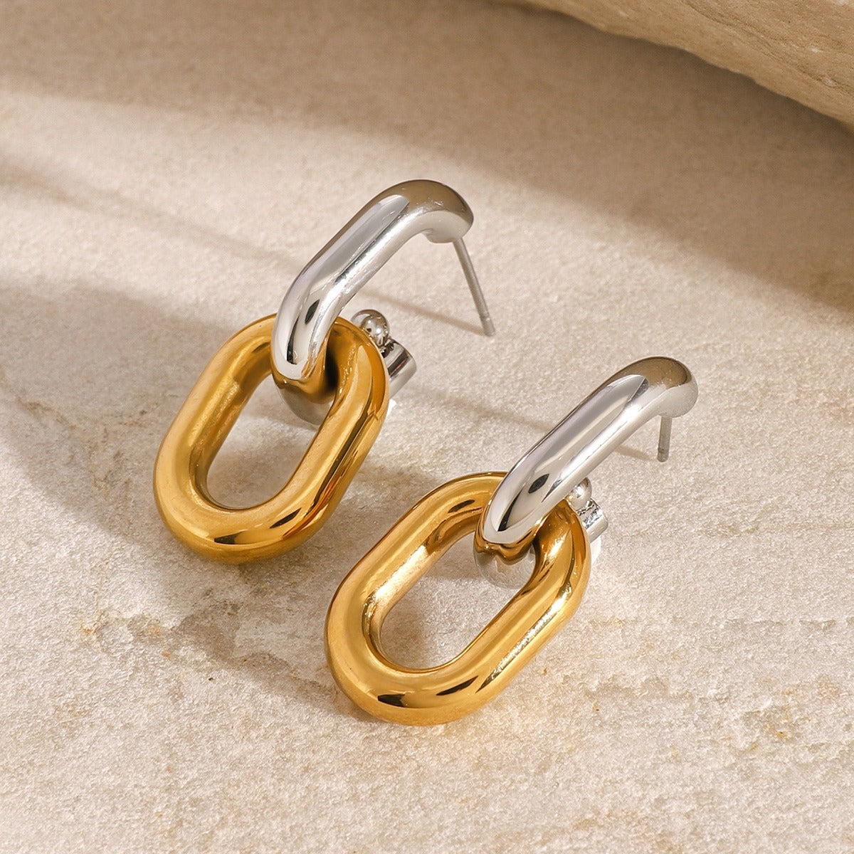 18K Gold-Plated Oval Gold & Silver Earrings - Damned Threads