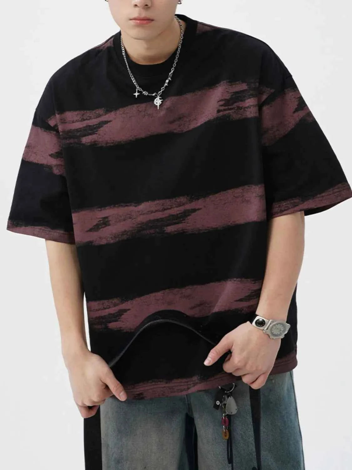 Men's Plus Size Basic style Round Neck Striped T-Shirt