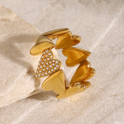 18K Gold & Rhinestone Geometric Heart Ring - Damned Threads