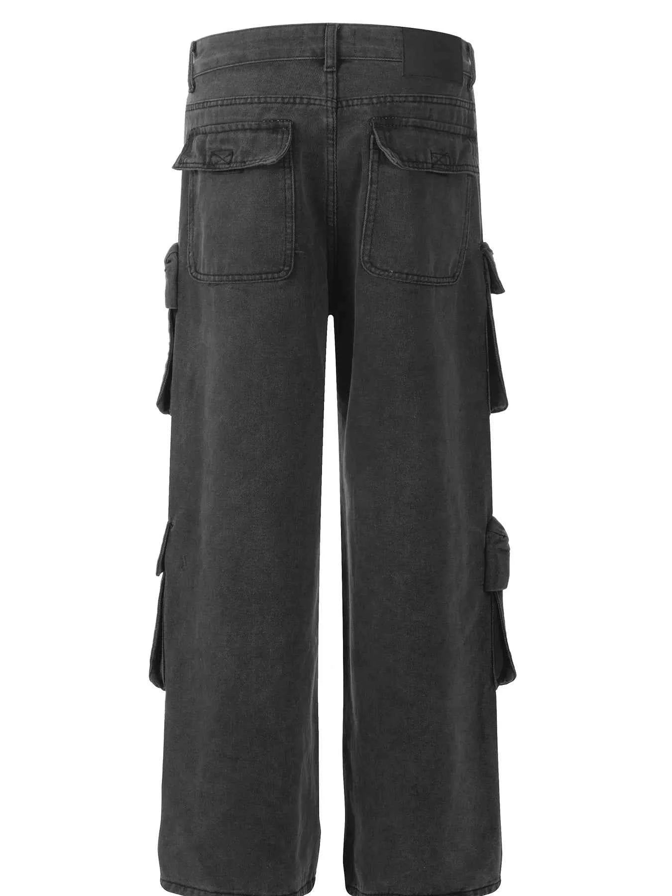 Men's Multi-Pocket Cargo Jeans with Zipper Details