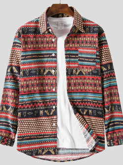 Men's Vintage Ethnic Print Button Down Shirt