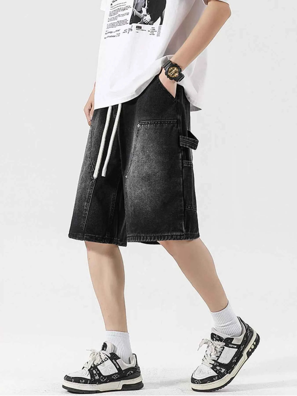 Men's Full Size Drawstring Wide-Leg Denim Shorts Plus Size