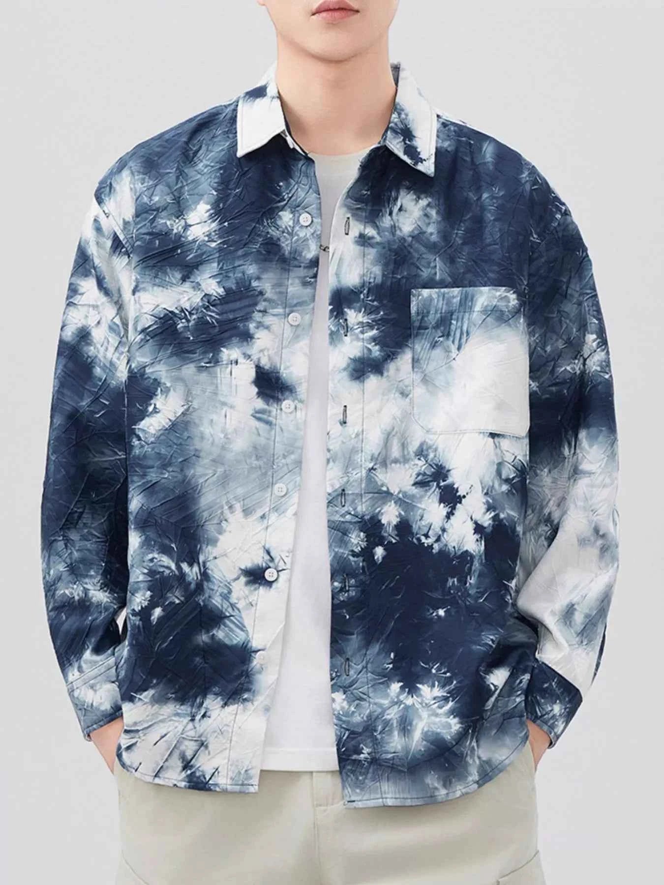 Men's Plus Size Tie-Dye Button Up Long Sleeve Shirt