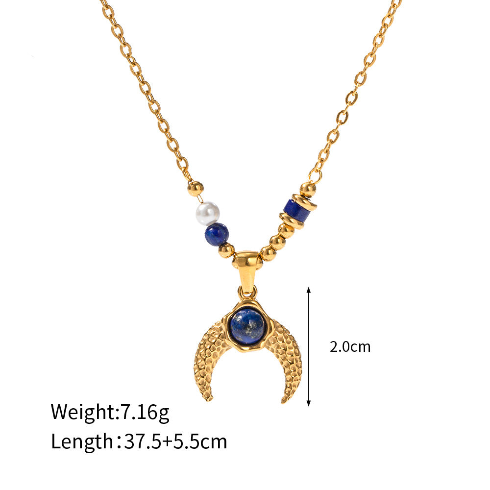 Inlaid Pearl Lapis Lazuli Horn Pendant Necklace - Damned Threads