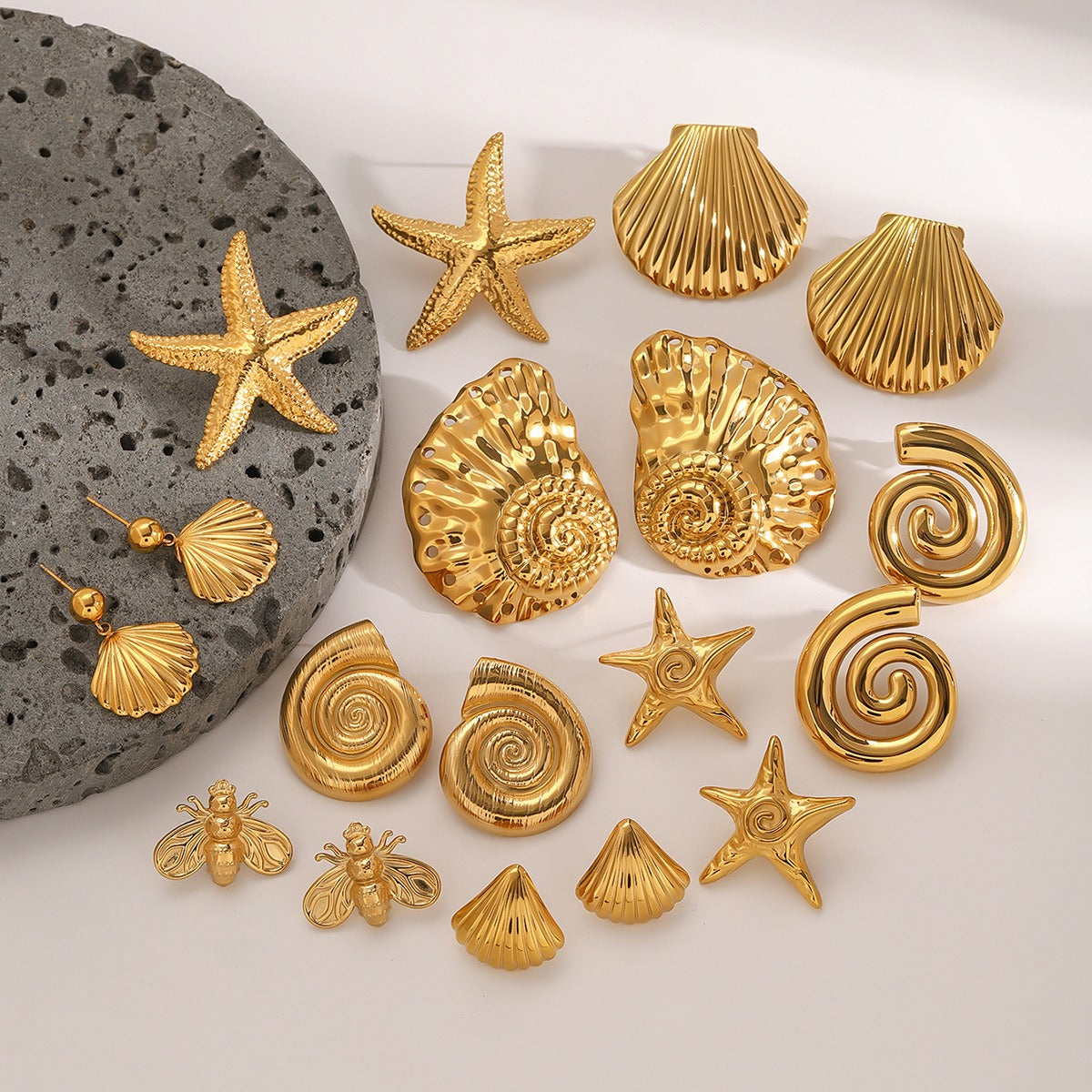 18K Gold-Plated Starfish/Shell/Conch/Bee-Shaped Earrings - Damned Threads