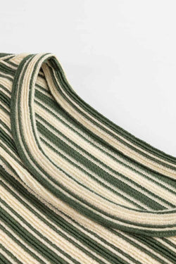 Stripe Textured Side Slit Crew Neck T-Shirt - Damned Threads