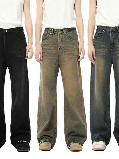 Washed Cat Whisker Straight Leg Jeans - Damned Threads