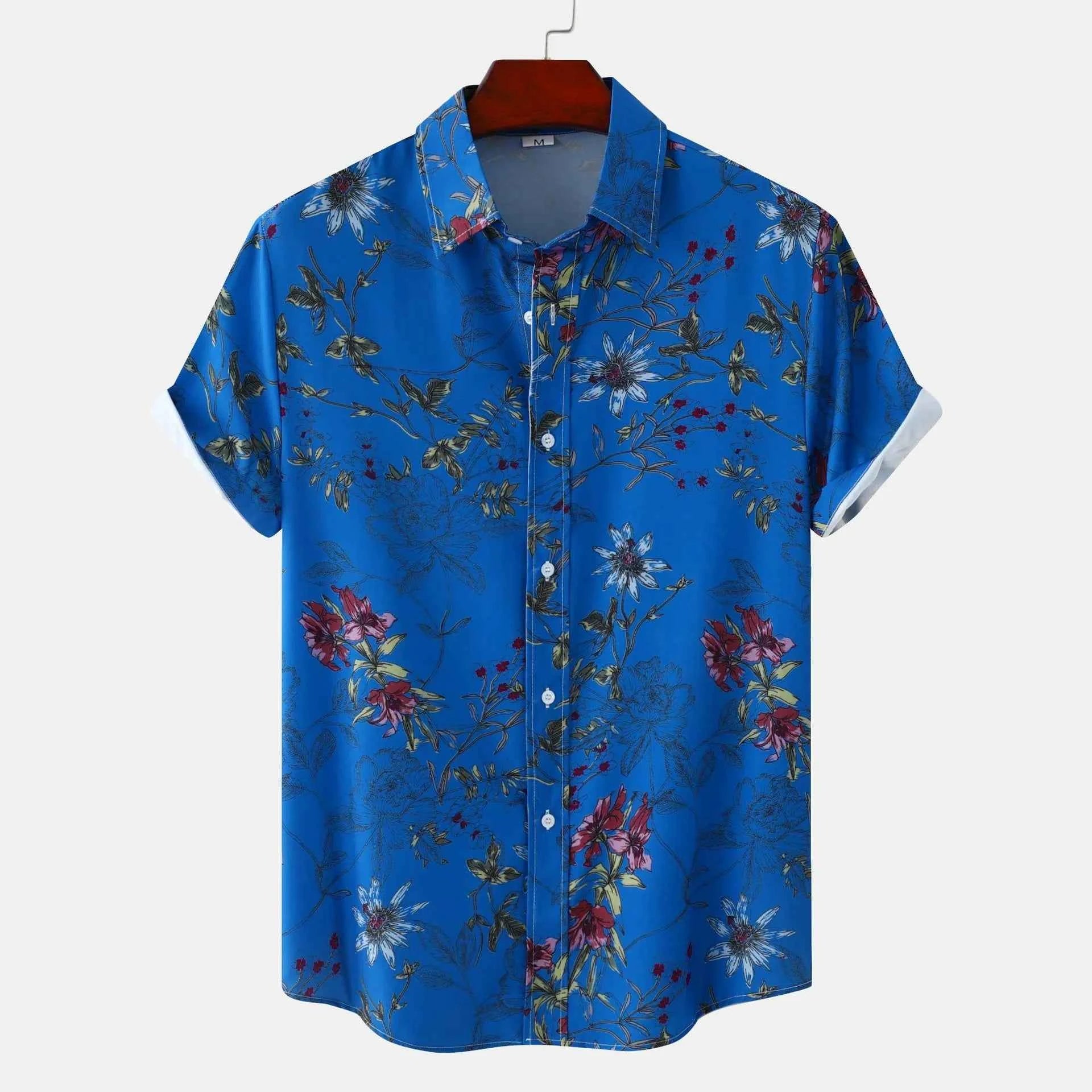 Men's Plus Size Floral Print Short Sleeve Button Down Casual Shirt