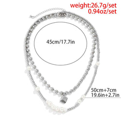 Pearl Double-Layered Necklace With Die Pendant necklace - Damned Threads