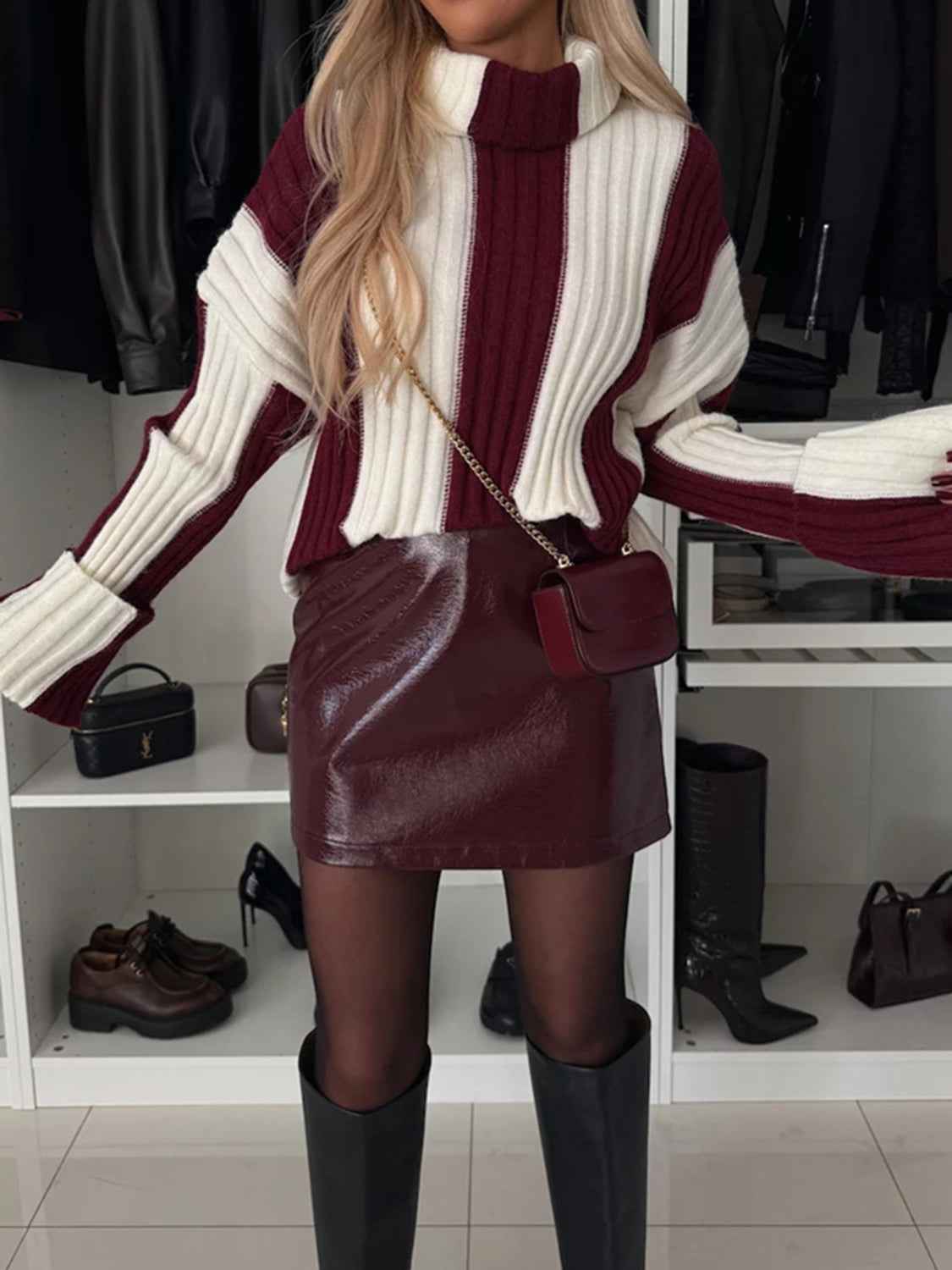 Striped Turtleneck Dropped Shoulder Sweater - Damned Threads