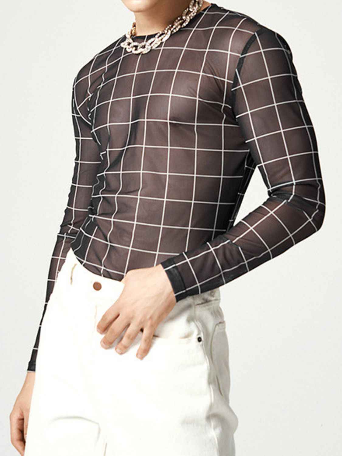 Men's Full Size Plaid Round Neck Long Sleeve Top Plus Size - Damned Threads