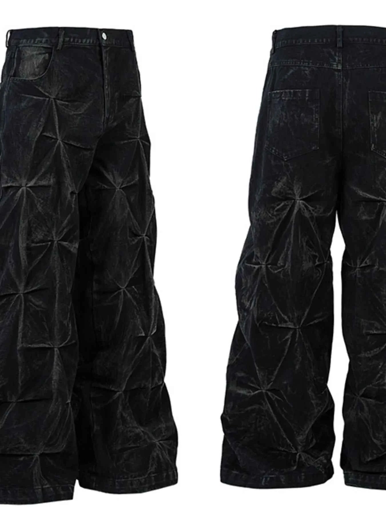 Men's Wide Leg Jeans with Ruched Detail